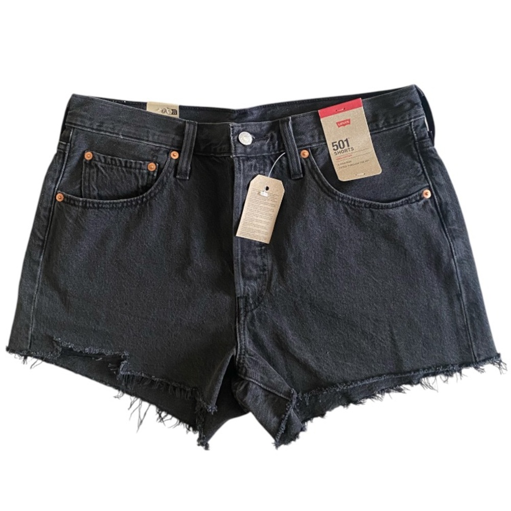 Levi's Black Distressed Jean Shorts with Raw Hem